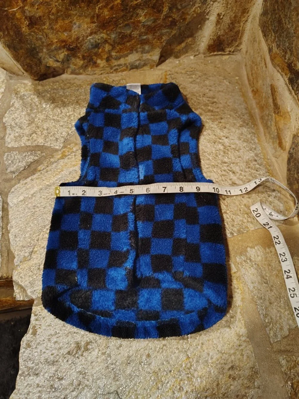 Dog Shirt Size Large Fuzzy Fleece Checkered Blue Black Skull and Crossbones
